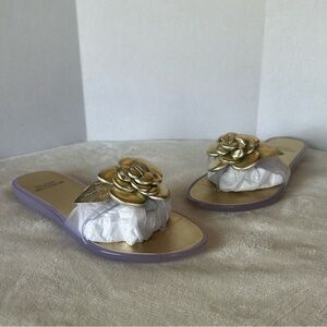 Stuart Weitzman Jelly Gold Flower Bloom Sandals Size 8